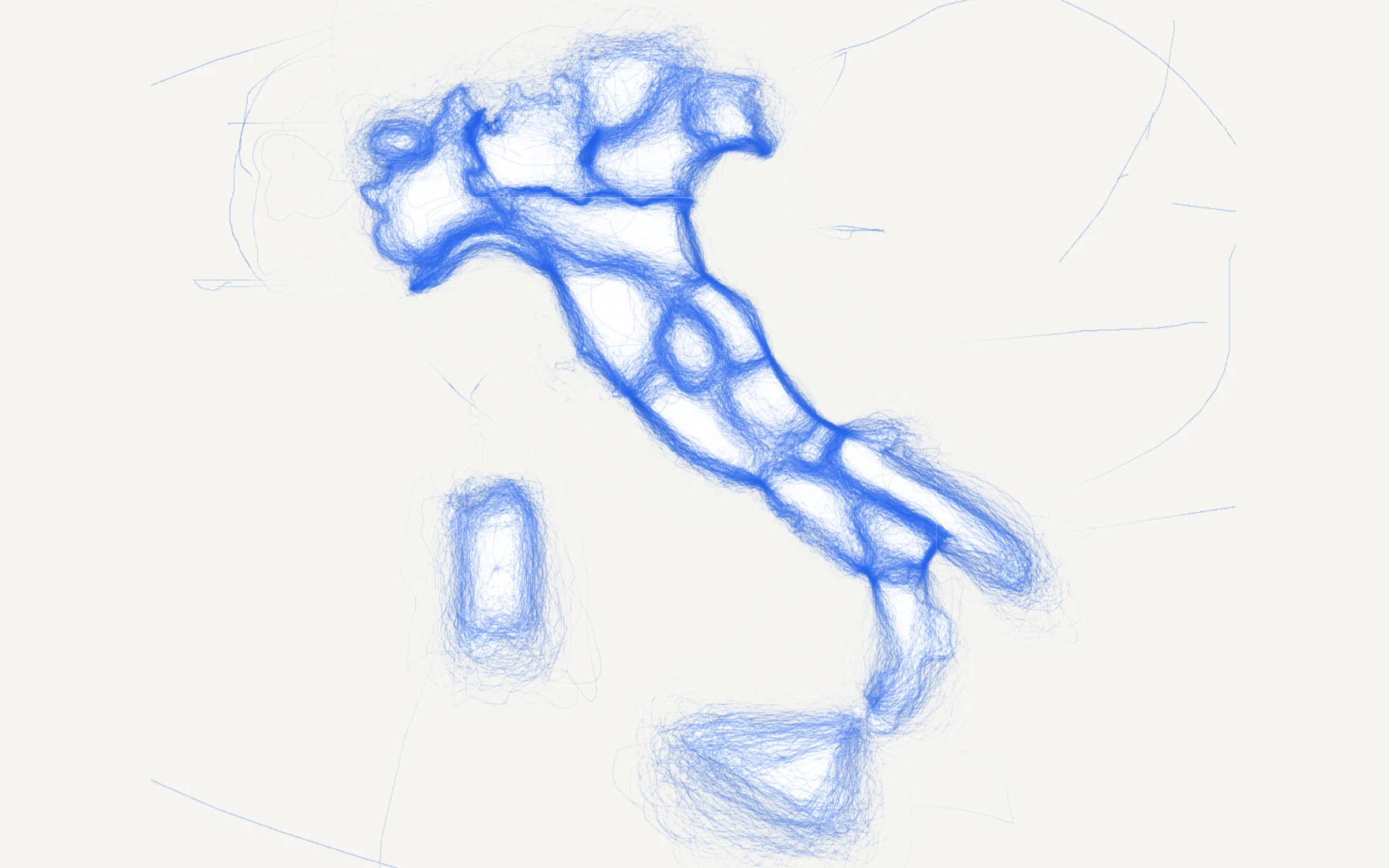 A map of Italy with no region borders, only blue lines where players have drawn them from memory