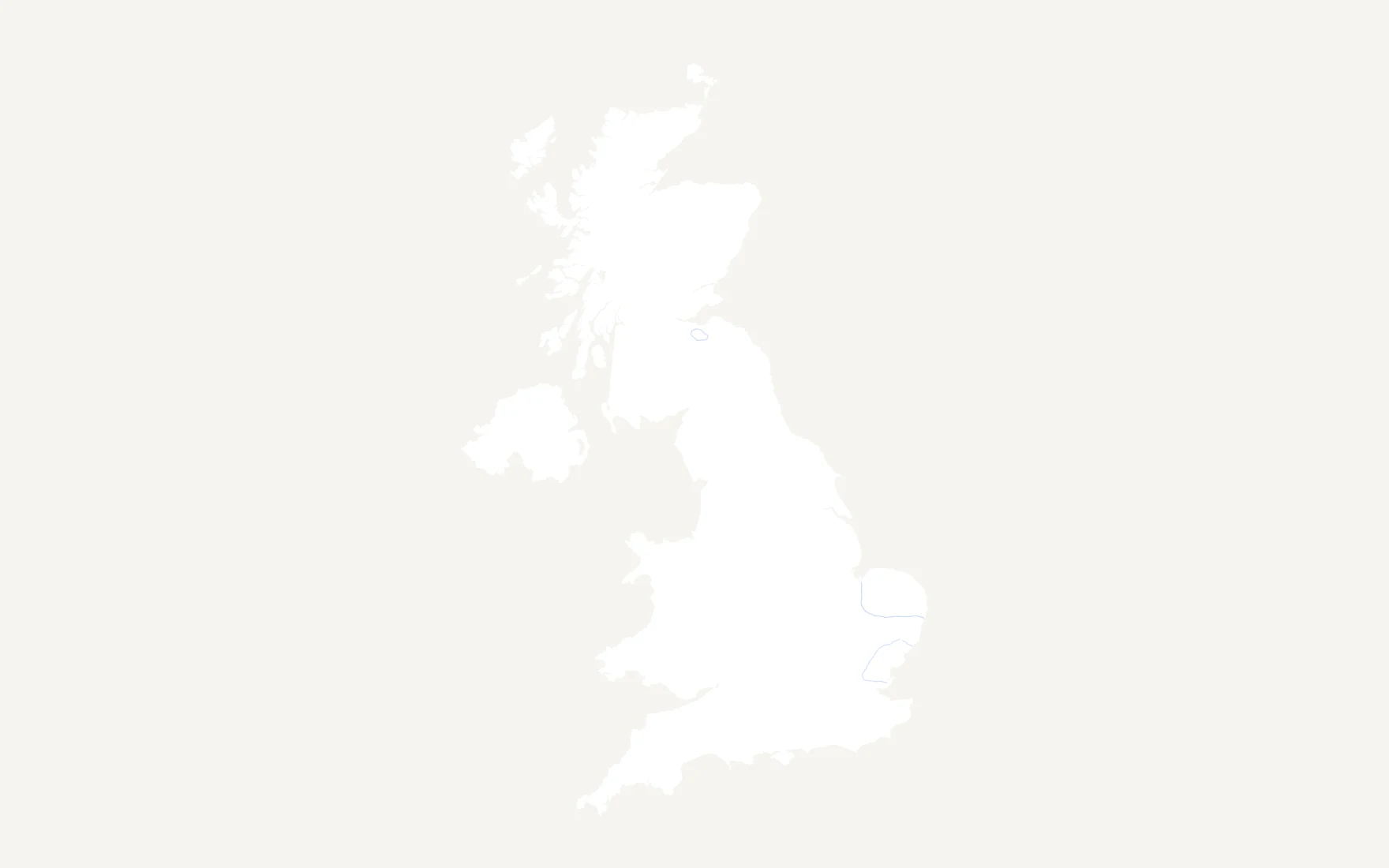 A map of the United Kingdom with no county borders, only blue lines where players have drawn them from memory